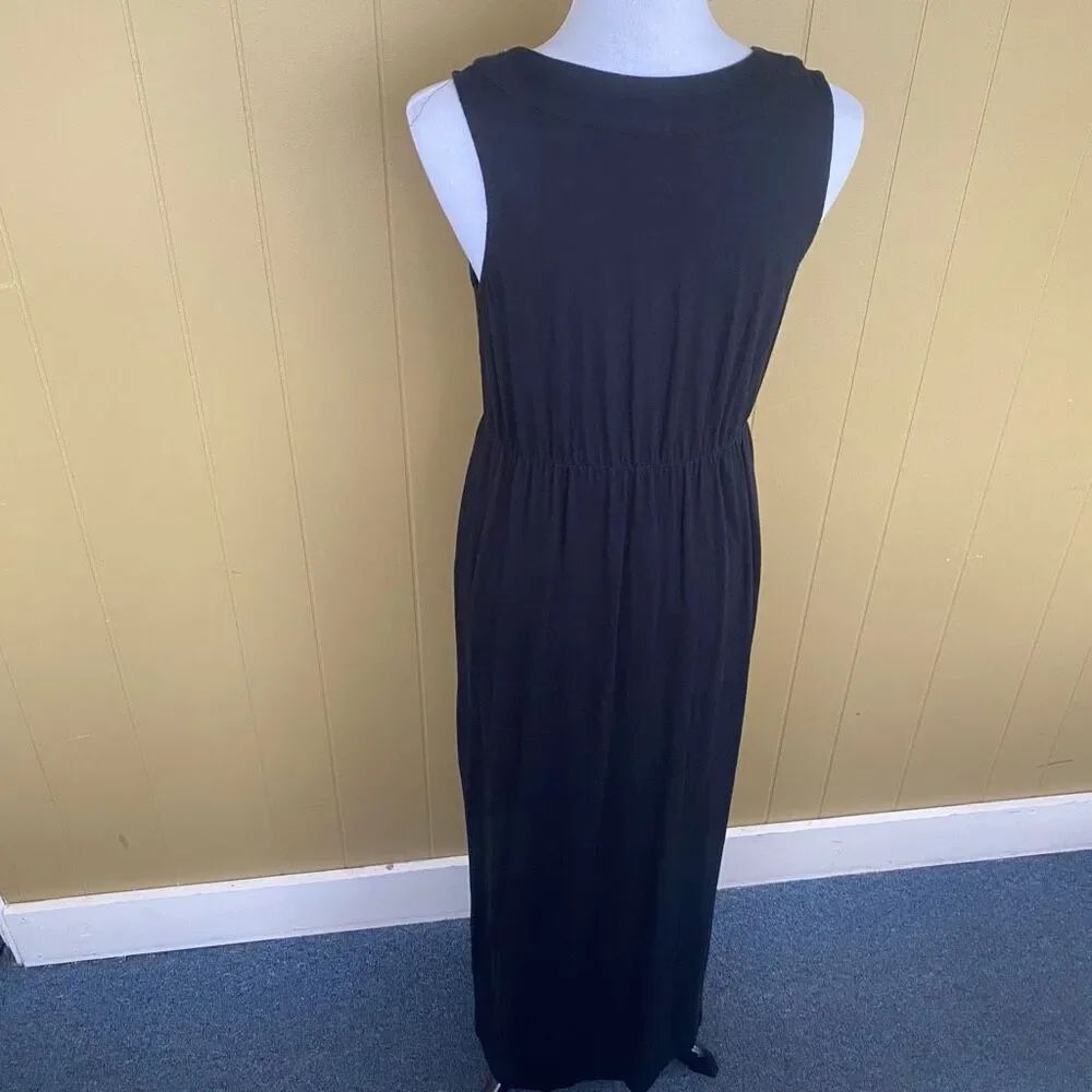 Sonoma women M cotton blend v-cut maxi dress w/wooden beading & side slits black - Picture 8 of 10